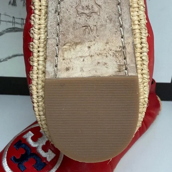Tory Burch Darien Red Loafer Espadrille nappa leather Womens Size 7M - Picture 16 of 16